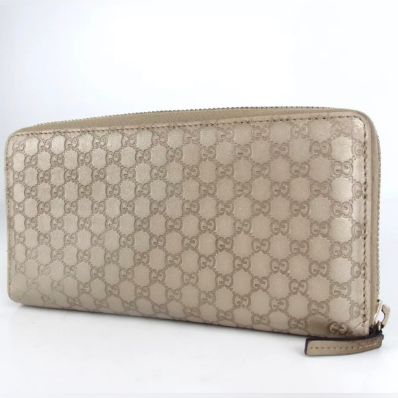 βΌοΈSOLDβΌοΈGUCCI Micro Guccissima Gold Leather Zip Around Wallet πβ€οΈβπ₯ - Picture 3 of 12